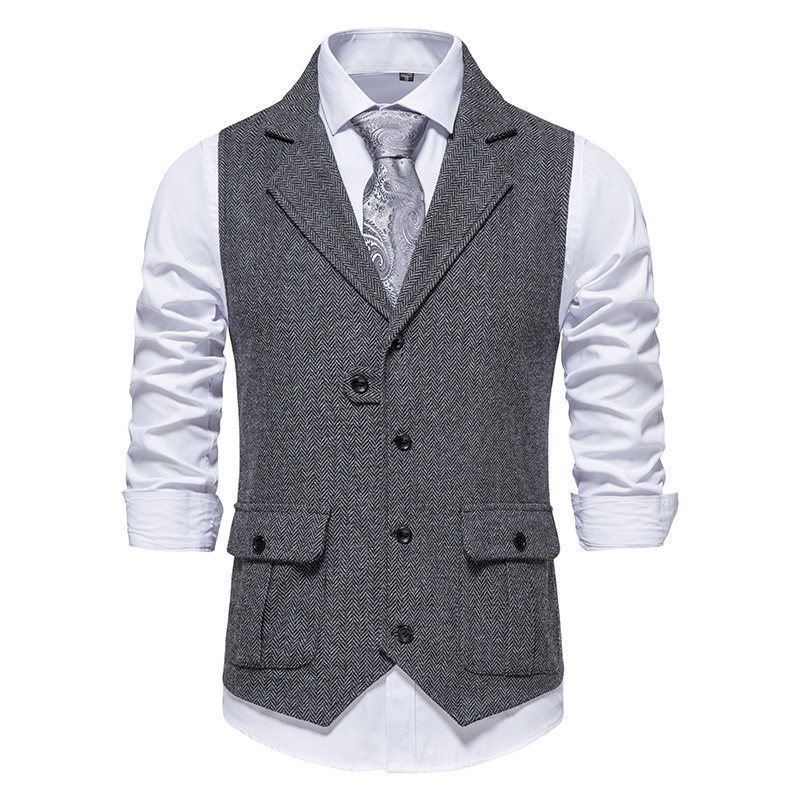 24 cross-border men's clothing Amazon Men's herringbone tweed suit vest retro lapel vest men's vest