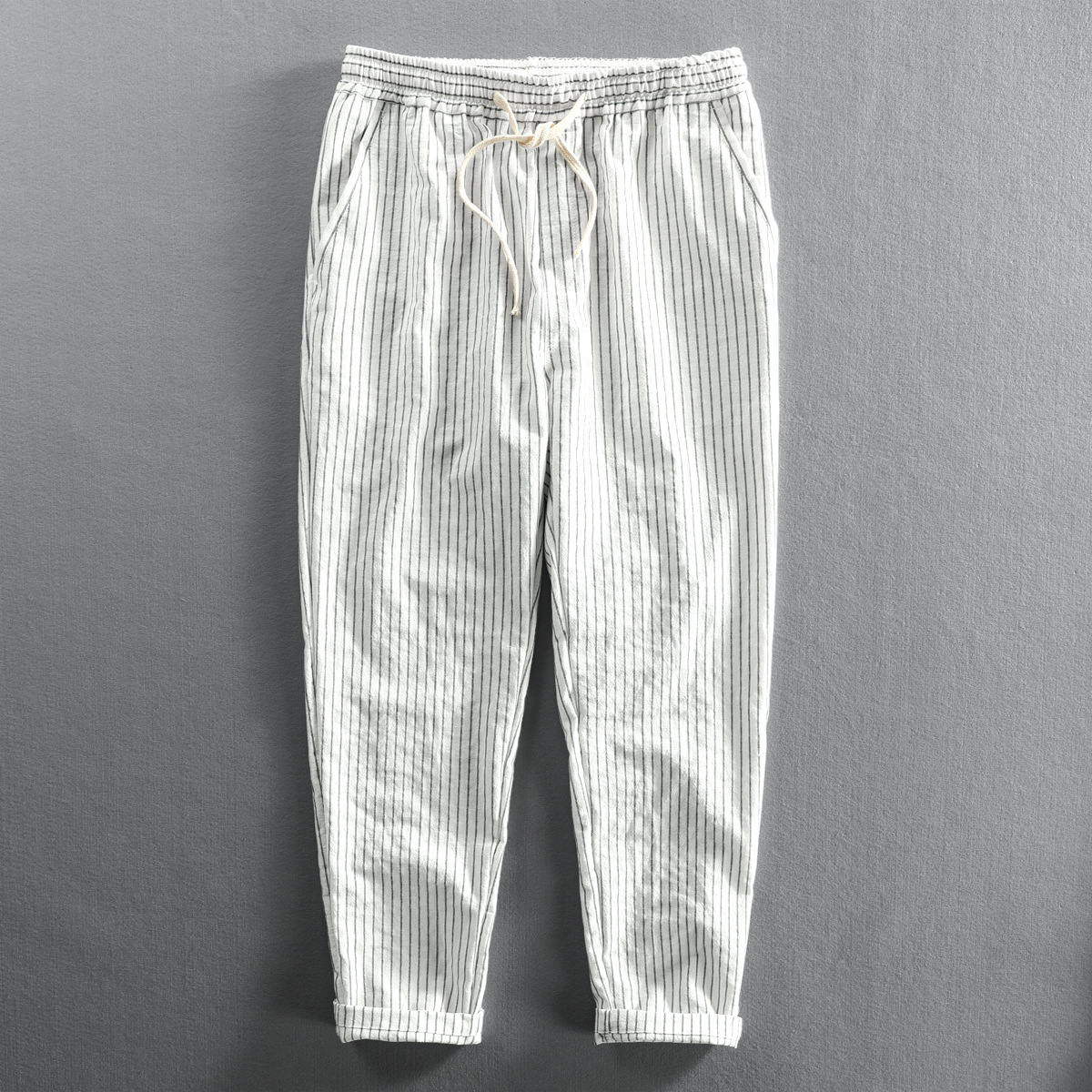 A generation of spring new men's striped pants Japanese casual loose tether cotton pants-Wuji