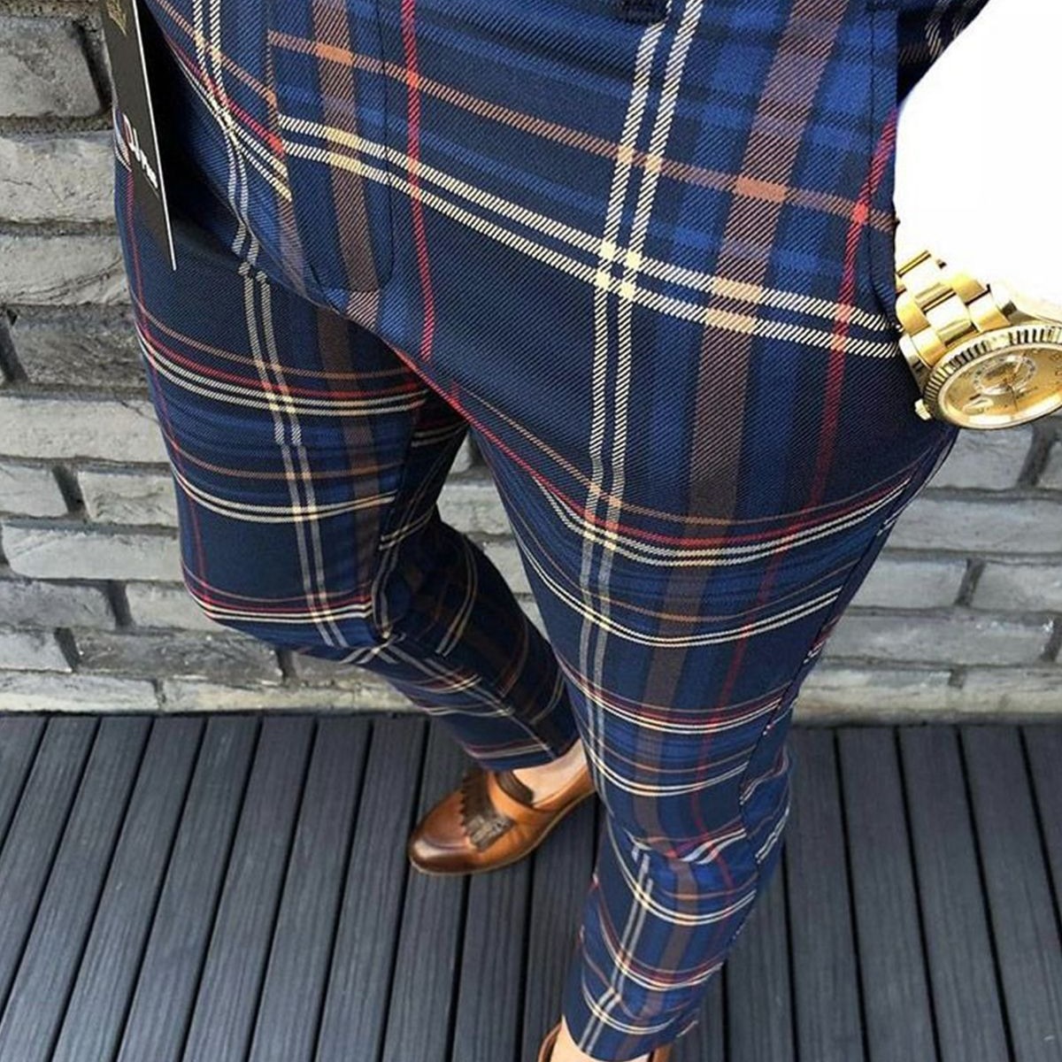 New European and American men's casual trousers plaid pants in stock