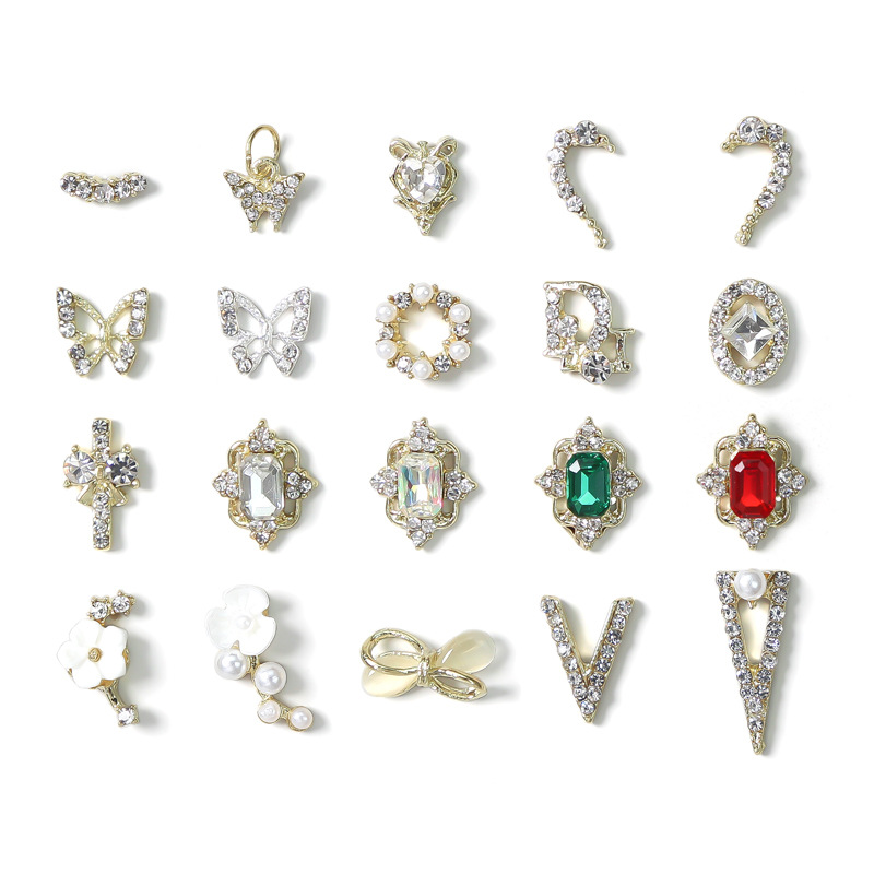 New Nail Art Love Alloy Jewelry Japanese and Korean ins Stereo Gold and Silver Pearl Color Diamond Nail diy Accessories Sticker Diamond
