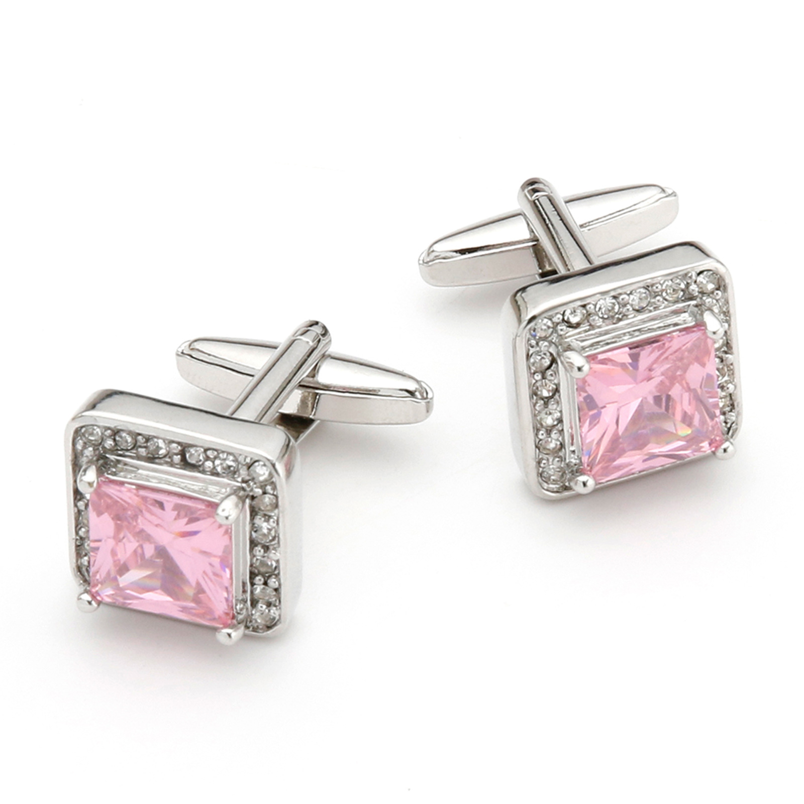 Men's Cufflinks Cross-border Light Luxury French Elegant Pink Crystal Square Shirt Sleeve Nail Jewelry XK21S020