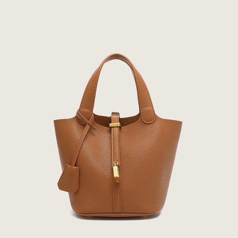2024 New Style Vegetable Basket European and American Style Bag Soft Leather Women's Large Capacity Litchi Pattern Bucket Bag Handbag
