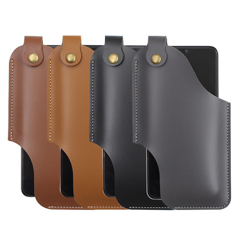 European and American Retro mobile phone waist bag PU leather waist hanging mobile phone bag outdoor sports EDC mobile phone anti-lost protective leather case