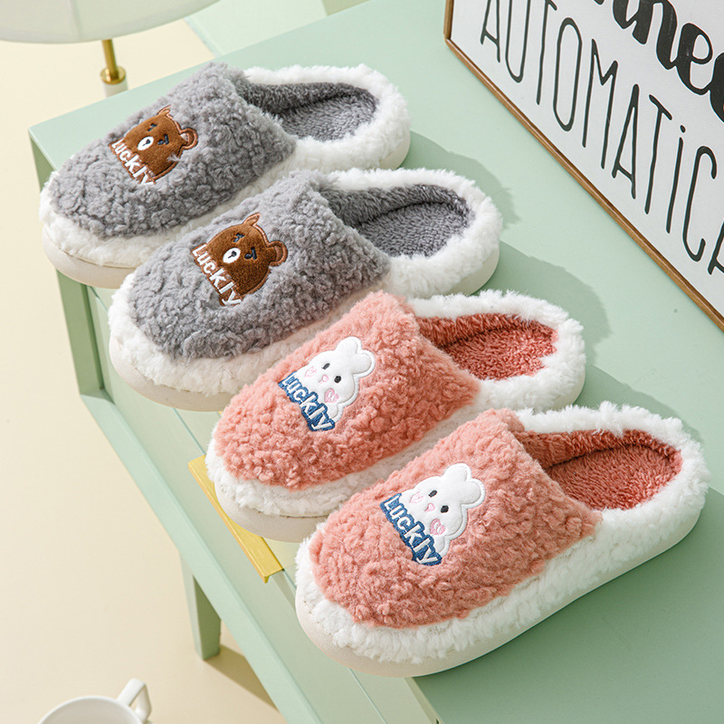 Factory wholesale cotton slippers women's autumn and winter indoor warm home thick bottom couple plush slippers home winter
