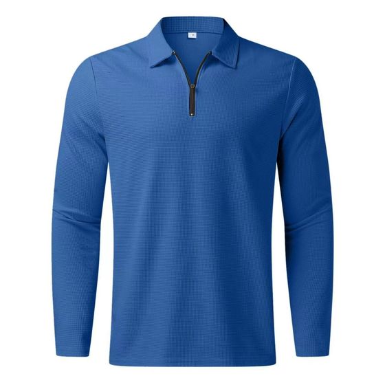 2023 New Long-sleeved Men's Loose Long-sleeved Waffle Lapel Casual Polo Shirt Casual All-match Trendy Brand