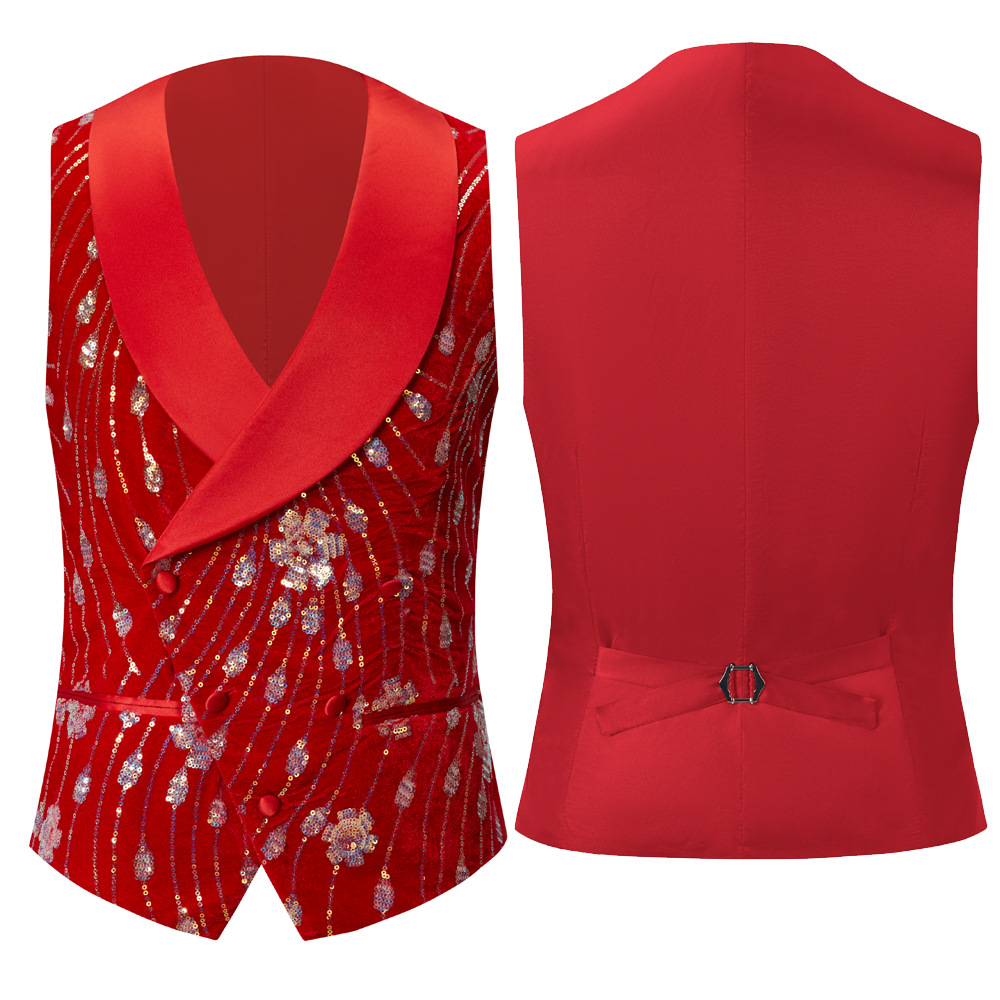 European and American size men's red sequined suit vest two-piece set