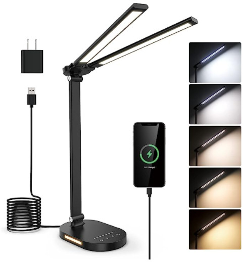 New double-headed mobile phone wireless charging eye protection desk lamp home night light office metal folding piano lamp