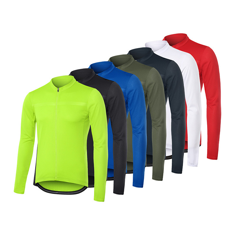 ARSUXEO Professional Cycling Clothes Road Car Men's Quick-drying Breathable Spring and Summer Top Long-sleeved Solid Color Zipper Cross-Border