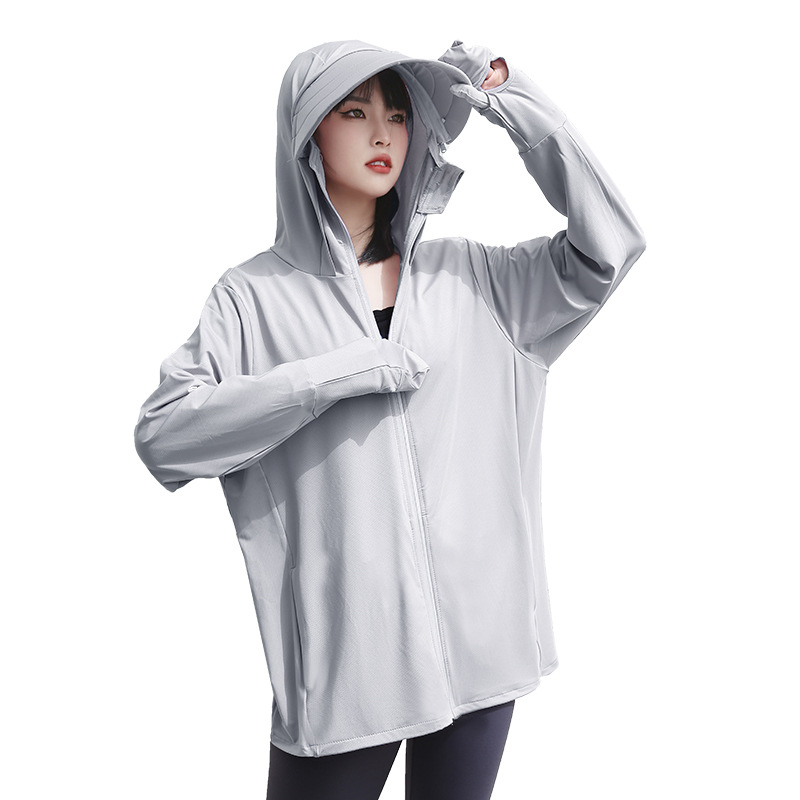 Summer sun protection clothing UV protection Women's Ice Silk outdoor cycling big brim sun protection breathable casual loose sun protection clothing