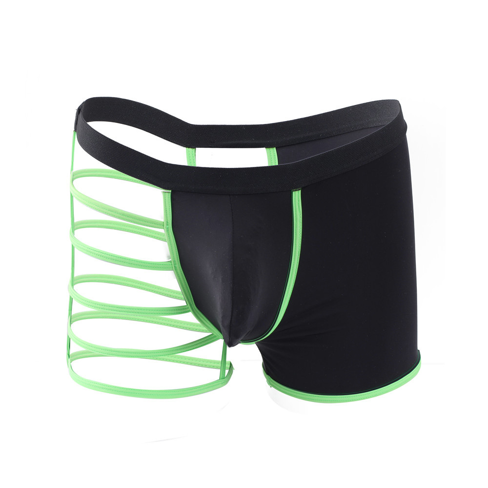 Personalized Color-blocked Ice Silk Straight-leg Pants for Men, Sexy U-shaped Quadruple Pants for Men, Mesh Men's Underwear with Holes for Cooling and Breathability