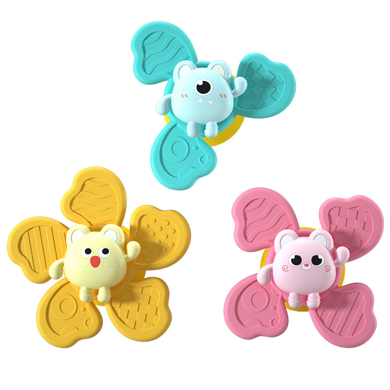 Cross-border Amazon suction cup spinner spinning flower fidget spinner children's animal rattle bath and water toy