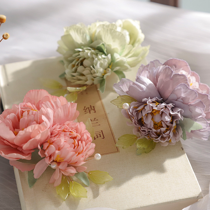 Peony silk flower hairpin hairpin ancient style pearl flower small hairpin fairy Hanfu accessories pink light color Daily