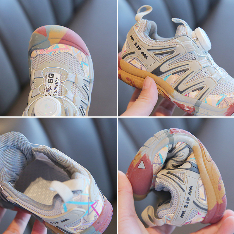 Boys' shoes 2024 autumn new children's outdoor sneaker girls' rotating buckle soft bottom hiking shoes running shoes