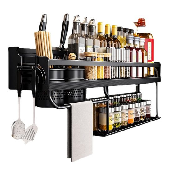 Double-layer Kitchen Storage Rack Punch-free Multi-functional Household Wall-mounted Chopsticks Knife Holder Supplies Daquan Rack