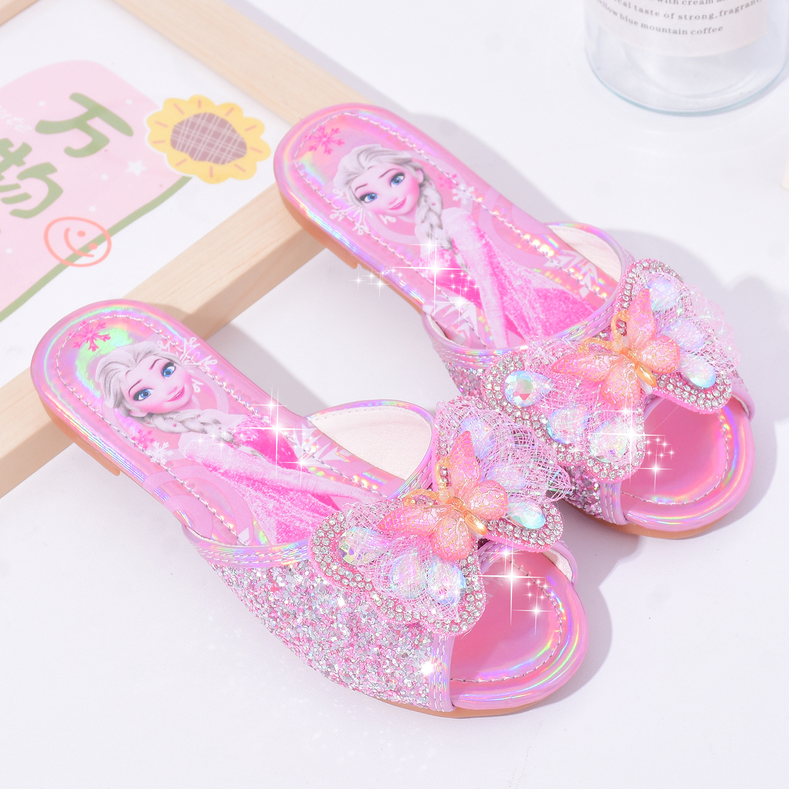 Elsa Slippers Summer Crystal Shoes Anti-slip Girls' Princess Shoes New Girl's Outdoor Soft Sole Children's Cool Slippers