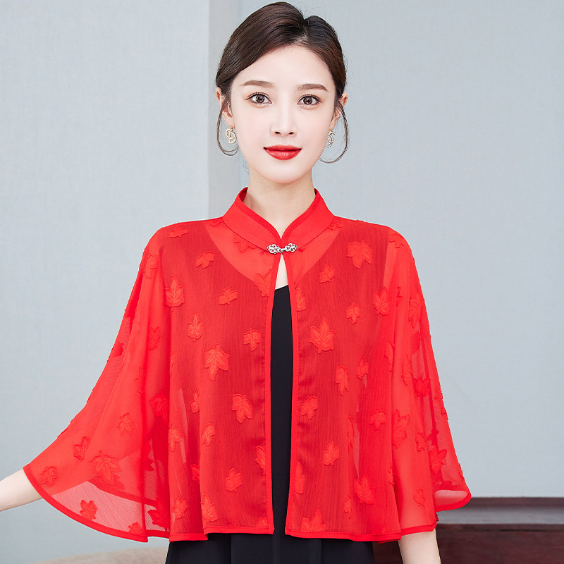 Fu Daiyi 8508 Summer Chiffon Shawl Cloak Pure Color with Strap Skirt Outer