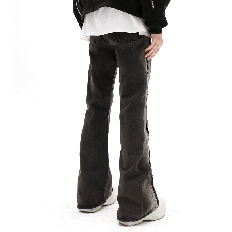 American retro distressed design sense zipper straight trousers men's ins tide casual split high street jeans wholesale