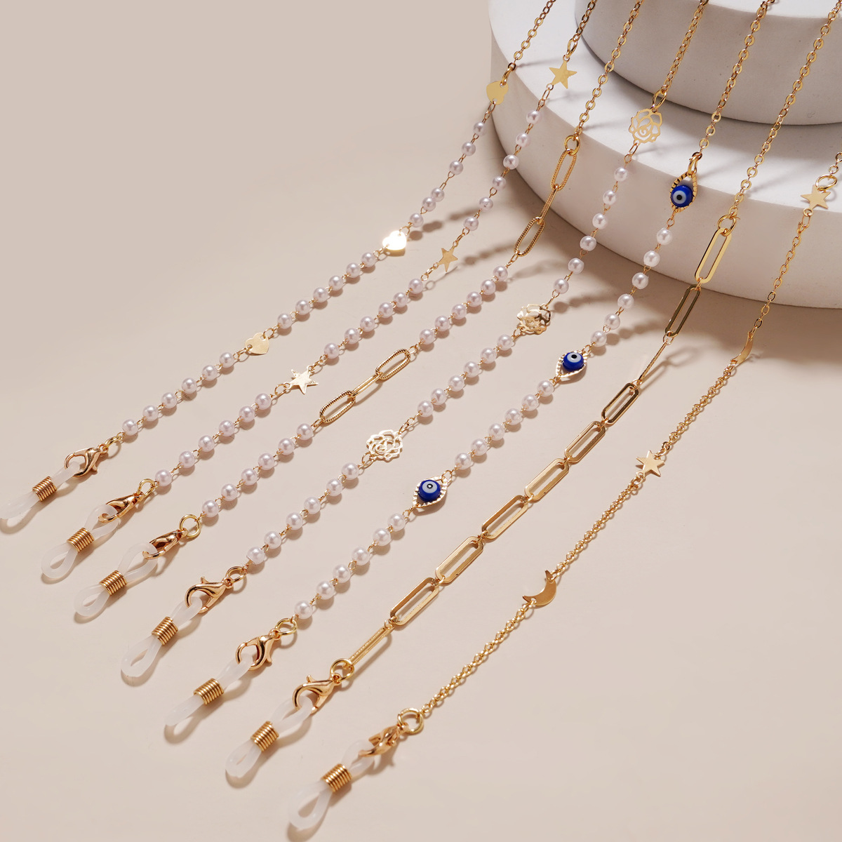 European and American hot sale color-preserving gold-plated glasses chain pearl glasses rope metal copper non-slip chain mask chain factory direct sales