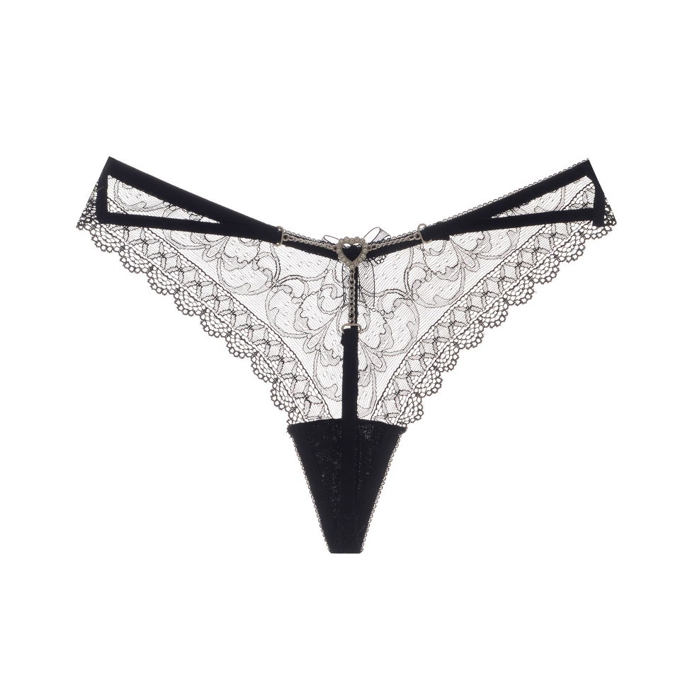 European and American Sexy Underwear Women's Love Diamond Lace Low Waist Thong Temptation T-Pants Fun Free Underwear