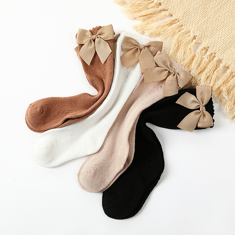 Spring and Autumn New Spanish-style Children's Large Bow Mid-length Socks Moving Mesh Baby Socks