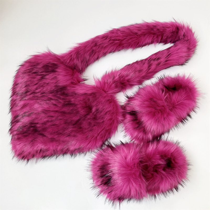 Foreign Trade New European and American Crossbody Love Bag Slippers Set Imitation Raccoon Fur Plush Shell Bag Home Shoes