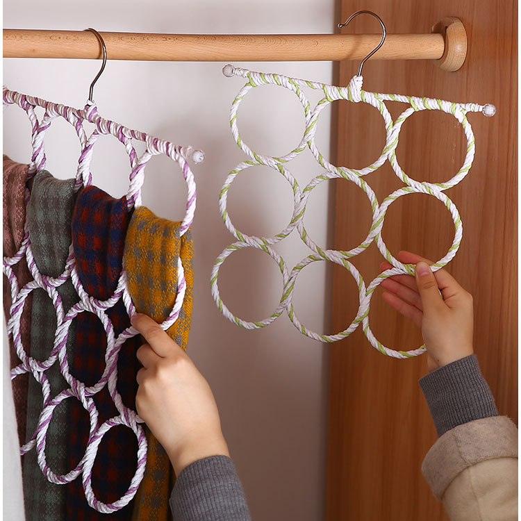 Scarf Hanging Rack Ring Hanger Color Rattan 28 Ring Silk Towel Rack Belt Storage Scarf Hanging Paper Rattan Hanger