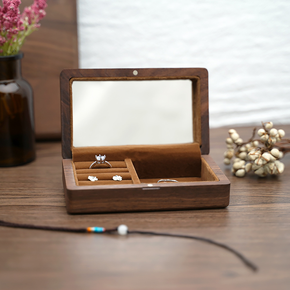 Black Walnut Jewelry Portable Storage Box High-end Exquisite Bracelet Ring Necklace Earrings Jewelry Jewelry Box