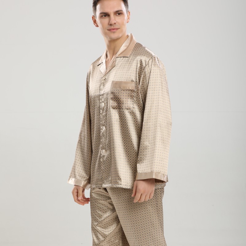 Cross-border European size wholesale spring and autumn silk pajamas men's long sleeve trousers two-piece suit thin plus size home clothes