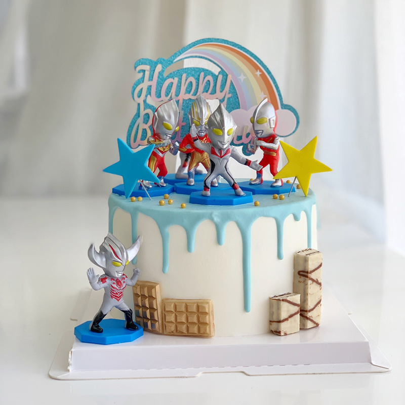 Internet Red Ultraman Cake Decoration Degas Superman Beats Monster Boy Children's Birthday Dessert Table Accessories Plug-in
