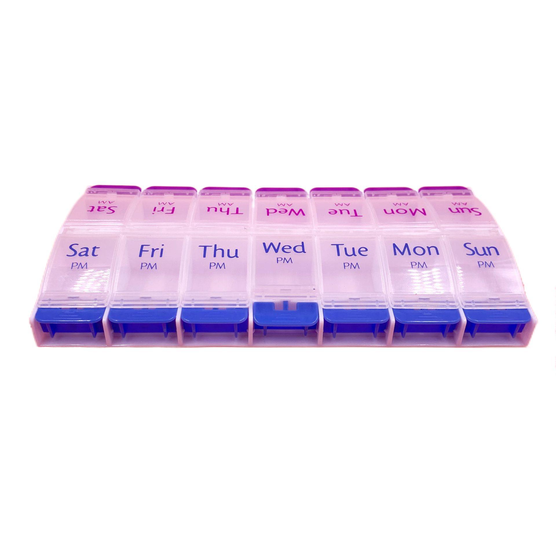 Huxikang 14-grid button medicine box double-row 14-grid plastic medicine box portable household medicine storage box