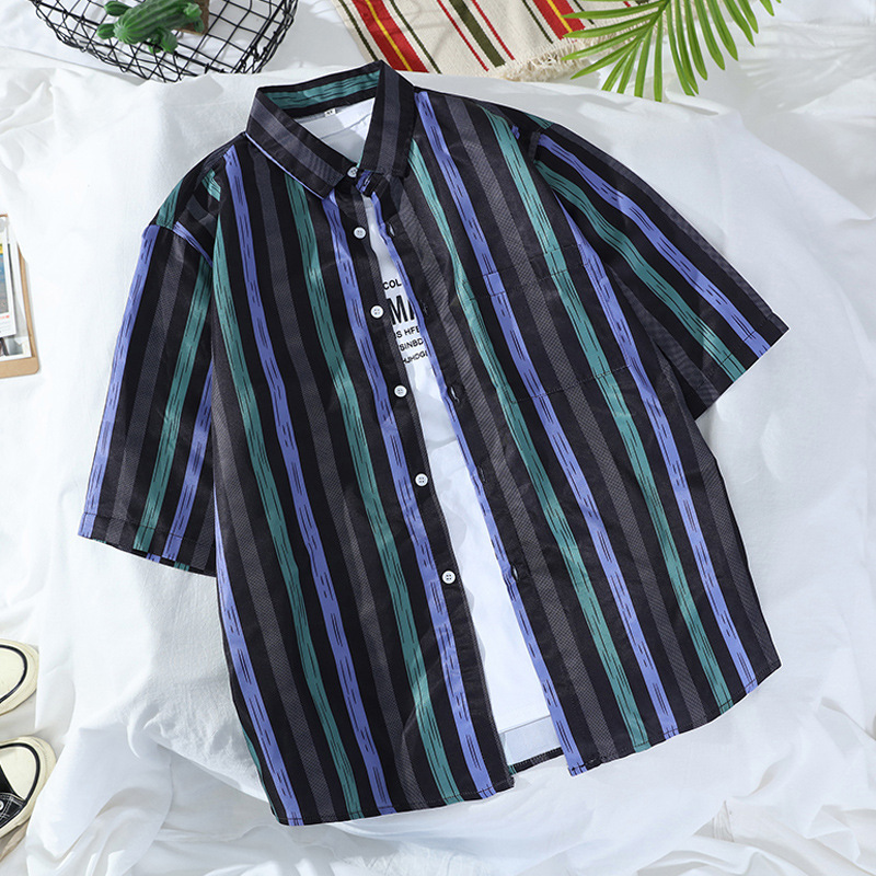 Japanese Floral Short-sleeved Shirt Vintage Hawaiian Men's and Women's Students All-match Casual Loose Beach Shirt Trendy