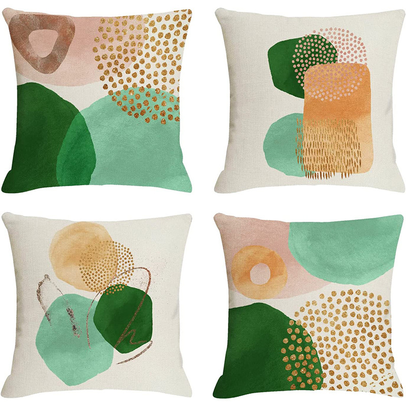 Nordic Cross-border Amazon Abstract Geometric Printing Pillow Case Morandi Linen Pillow Case Home Sofa Car