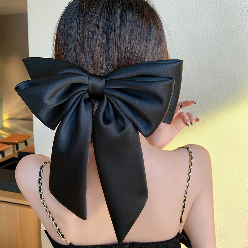 Satin Big Bow Headwear Spring Clip High-grade Black Head Hairpin Hair Accessories Trendy Women