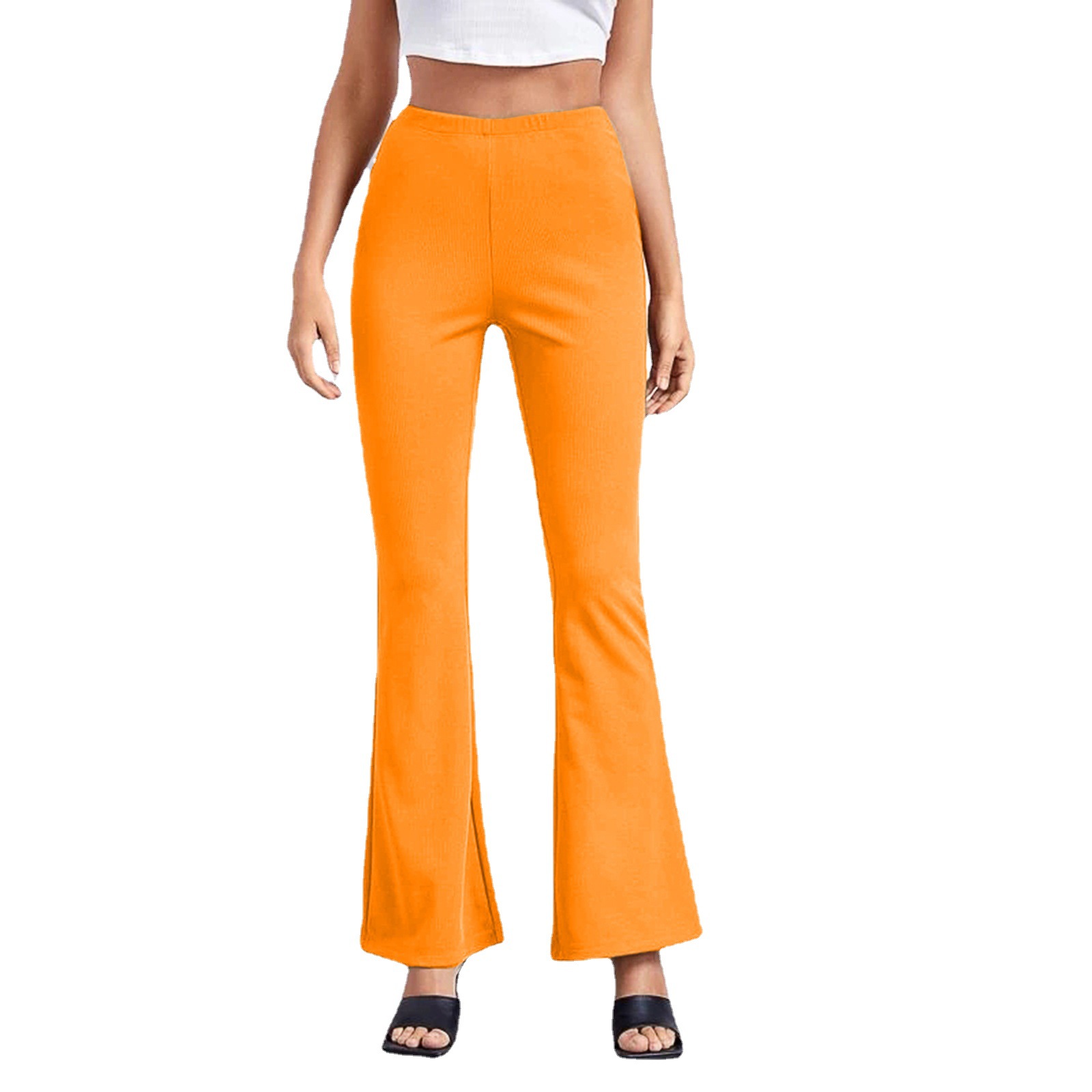 Amazon spring and summer European and American women's solid color elastic high waist slimming pants yoga sports micro-style casual pants
