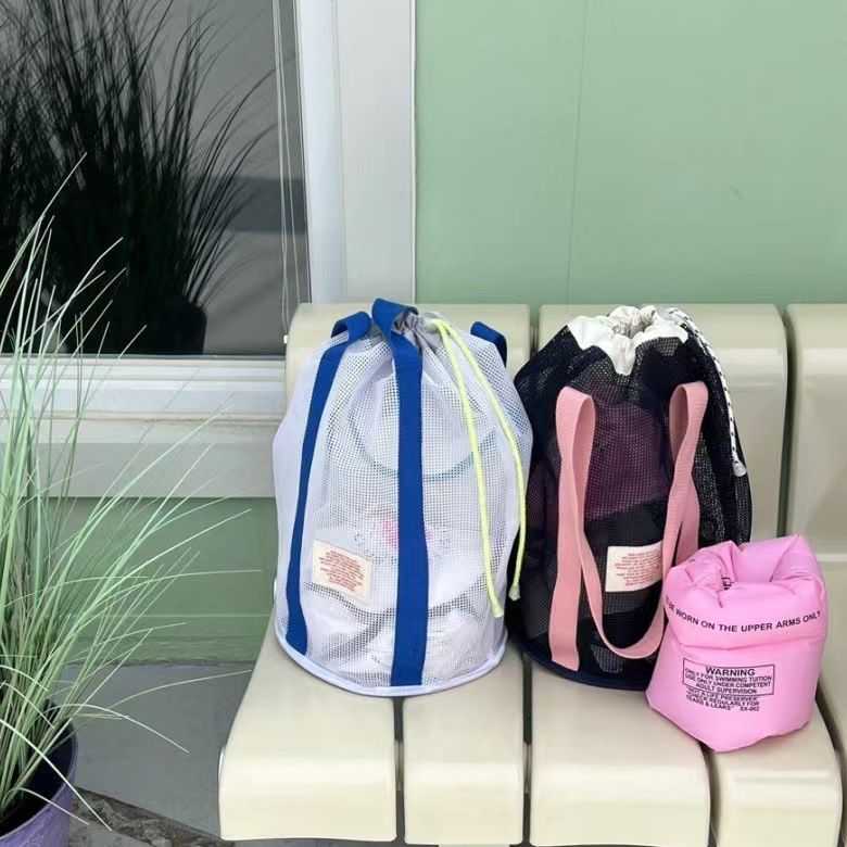Korean ins Holiday Travel Beach Bag Mesh Bundle Pocket Large Capacity Handbag Swimming Breathable Mesh Storage Bag