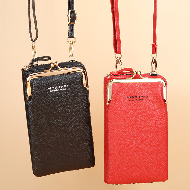2022 factory direct new ladies mobile phone bag Korean fashion litchi pattern solid color diagonal shoulder small bag wallet
