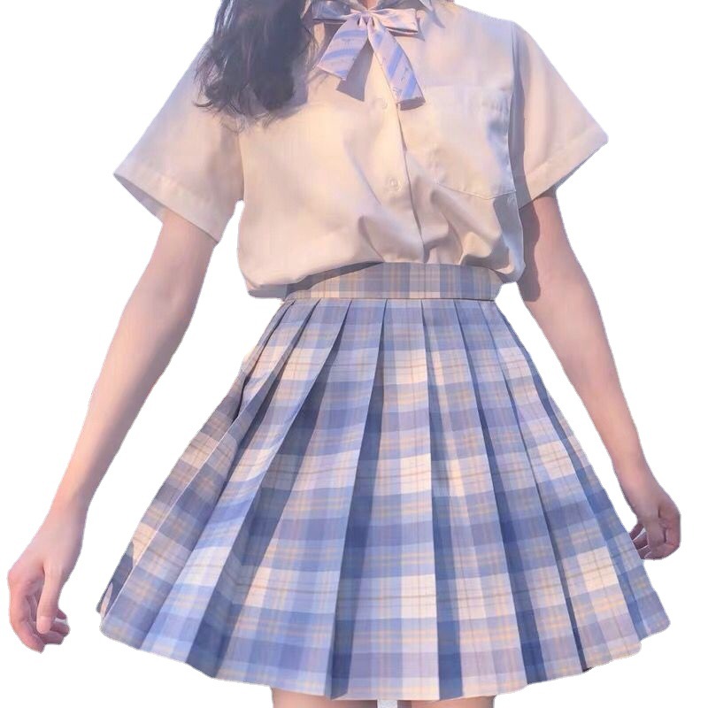 Japanese JK Lattice Dress Youth Spring and Summer Women's JK Uniform Full Embroidered Shirt Gentle One-Knife Sailing Suit Pleated Skirt