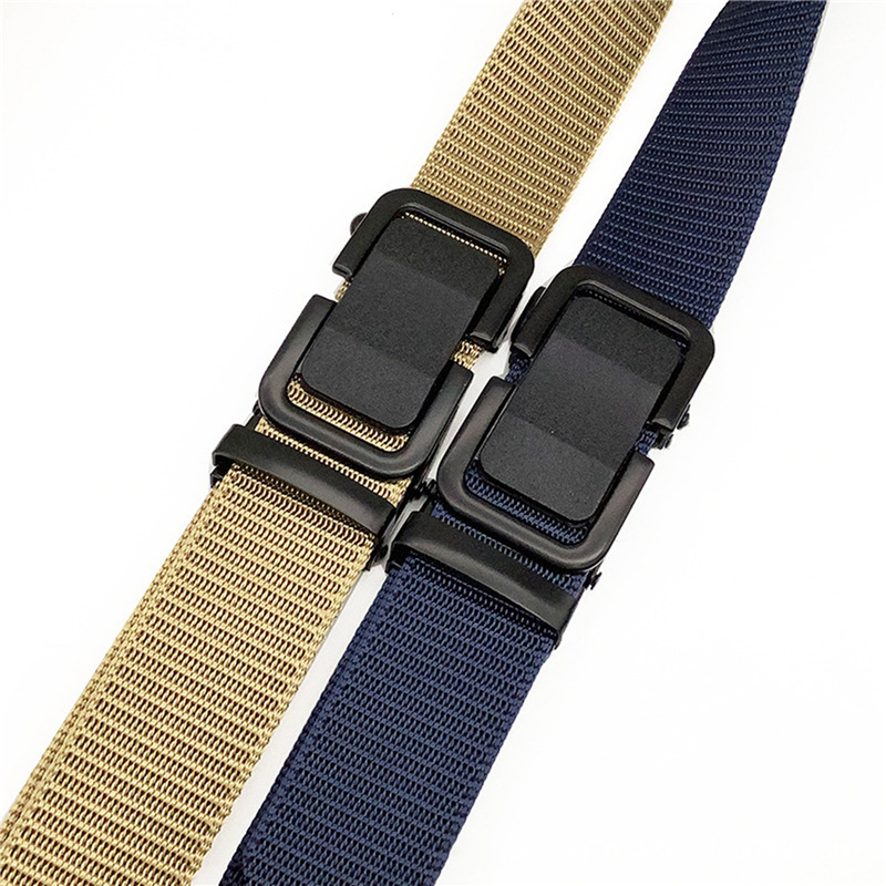 Cross-border Metal Buckle Nylon Canvas Belt Belt Men's Men's Trouser Belt Toothless Automatic Buckle genuine goods Belt