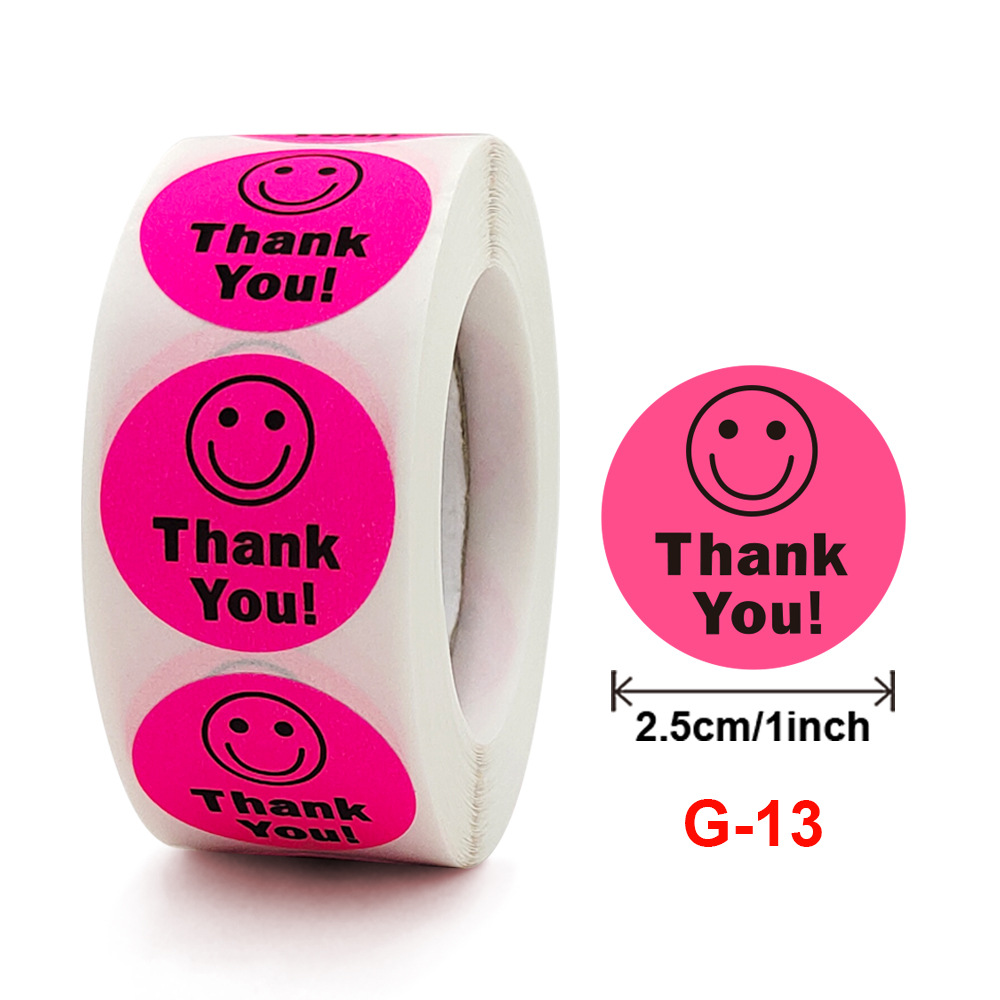 Amazon Round Roll Fluorescent Color Thank You Smile Sticker, Colorful Children's Decorative Self-Adhesive Labels