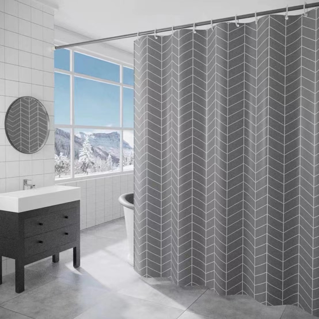 Cross-border Nordic Grey White Shower Curtain Thickened Waterproof Polyester Shower Curtain Bathroom Curtain Curtain Bathroom Curtain