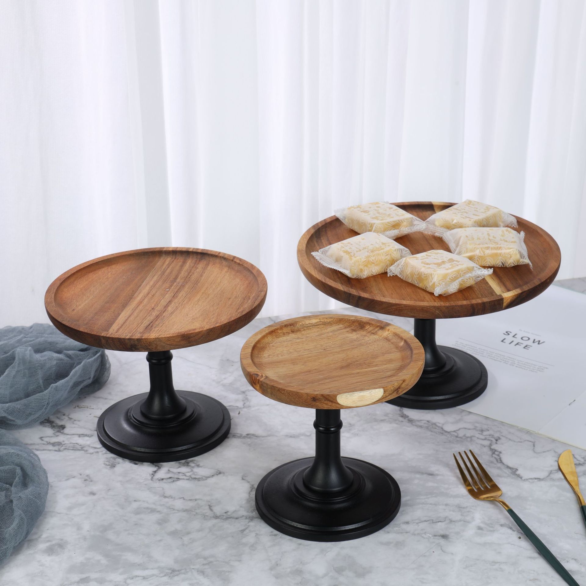 ins Style Cake Plate Nordic Style Photo Props Tray Wedding Dessert Table Cake Rack Acacia Wood Solid Wood