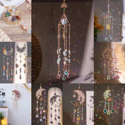 Natural crystal gravel moon wind chimes crafts decorations DIY sunshine pendant amethyst Sun Catcher