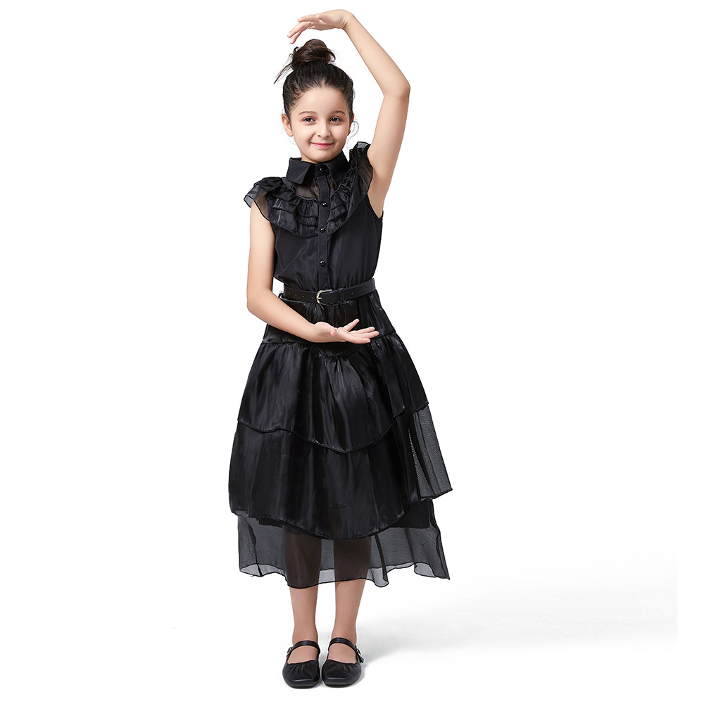 Adams family cos performance dress veil dress Wednesday adams black veil dress adams cosl