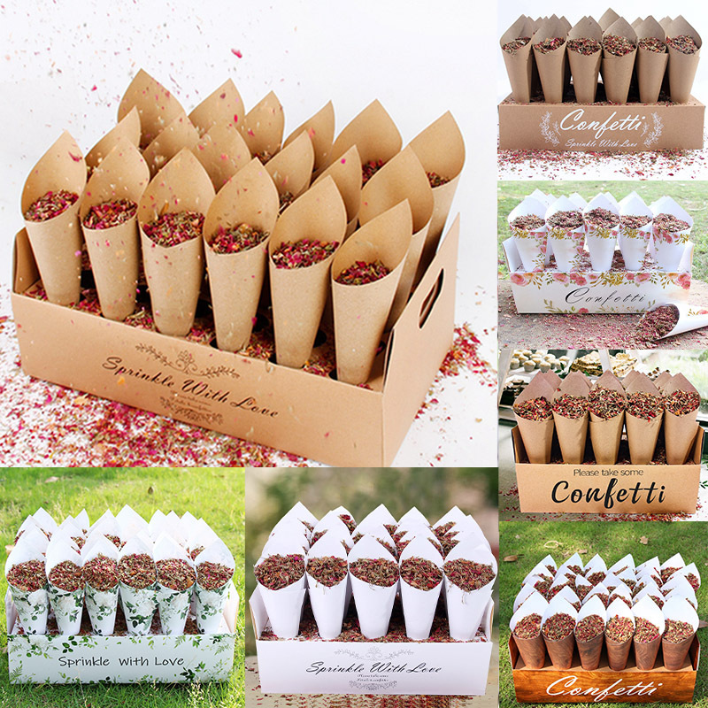 Spot Wedding Confetti Paper Cone Tray Natural Rose Flower Tapered Holder Wedding Tray Combination Set