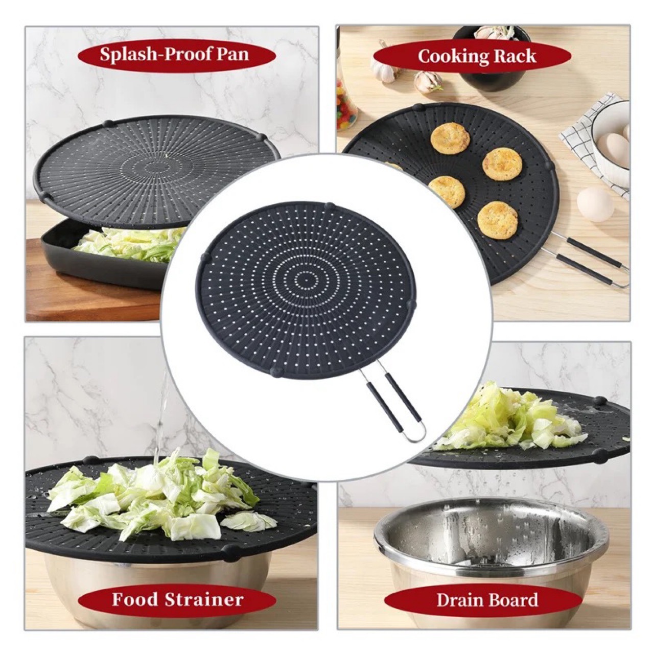 Kitchen oil-proof frying screen Oil-proof splash-proof stainless steel silicone oil-proof screen vegetable drain filter net