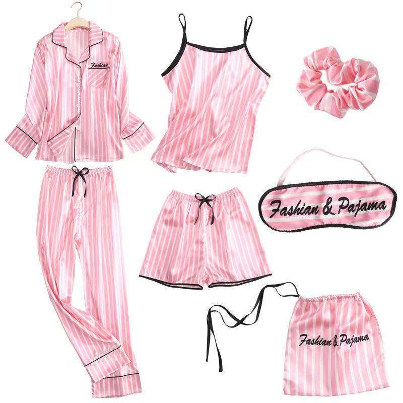 Factory for foreign trade pajamas women four seasons can wear silky spring and summer silk long sleeve suspenders sexy home suit