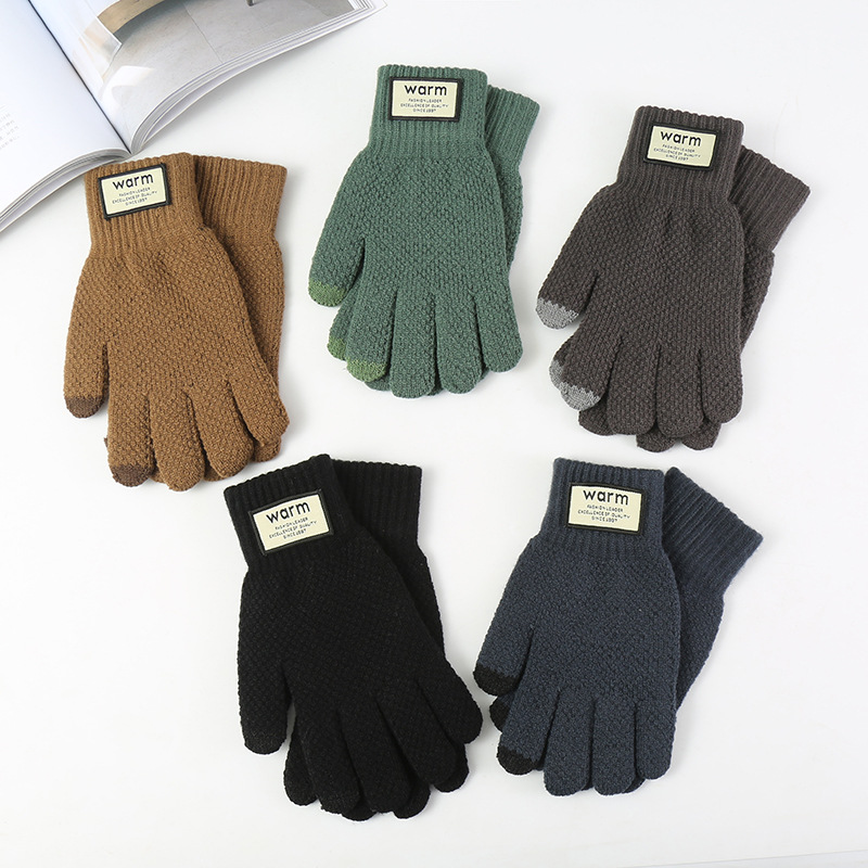 Amazon knitted gloves Korean warm winter plus velvet padded men's cycling windproof gloves wholesale