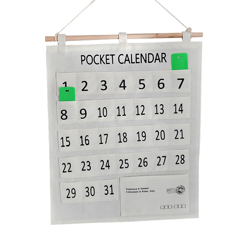 Kindergarten cotton linen morning check attendance card bag clock-in registration storage bag card organizing hanging bag small pocket 31 pocket bag