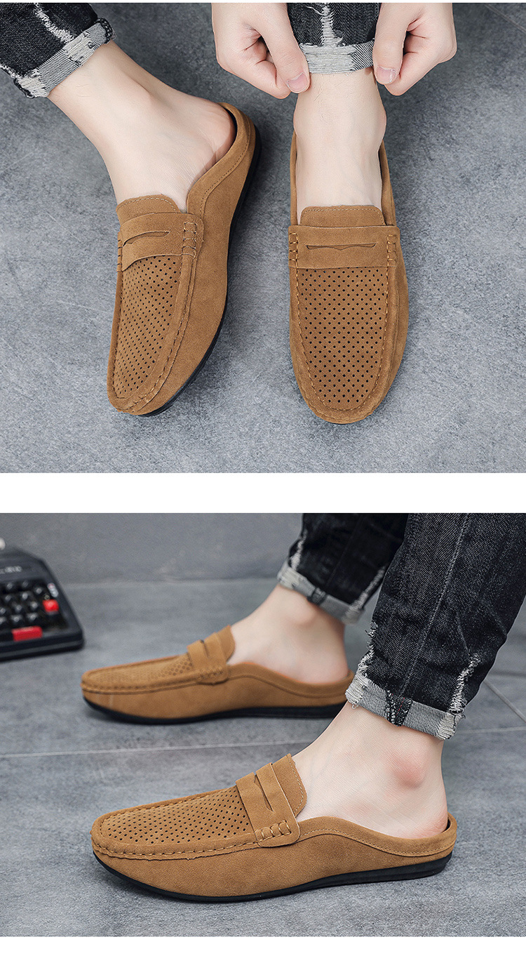 Men's loafers half support breathable closed toe slip-on loafers slip-on half slippers men's heel-free loafers men_voghion.com