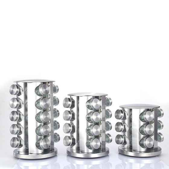 Cross-border Kitchen Supplies Rotating Seasoning Rack Household Rotating Seasoning Tank Stainless Steel Iron Spice Storage Seasoning Box Set